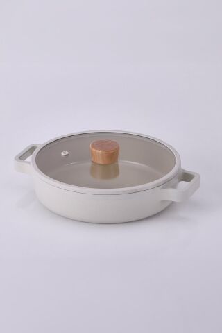 NEOFLAM Fika Cam Kapaklı Alüminyum Sığ Tencere 26 Cm Bej