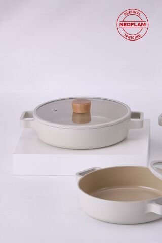 NEOFLAM FİKA CAM KAPAKLI ALÜMİNYUM SAHAN 22CM BEJ