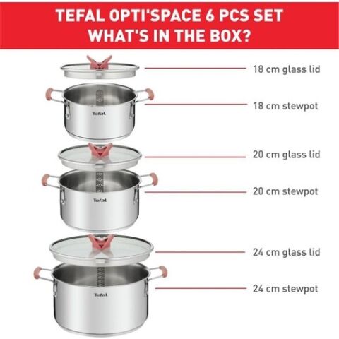 Tefal G720S6 Optispace Çelik Tencere Seti 6 Parça - 2100115981