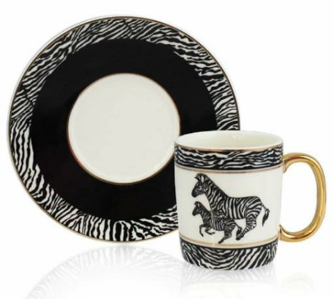 Acar Beyaz Zebra Desen 6'lı Porselen Kahve Fincan Takımı HXF-011230