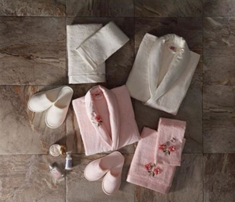 Taç Bambu Aile Bornoz Seti Pervical Ekru & Pembe 54269