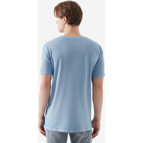 Mavi - Erkek Rythm Baskılı Açık Mavi %100 Pamuklu T-Shirt