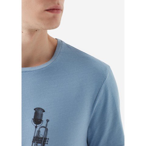 Mavi - Erkek Rythm Baskılı Açık Mavi %100 Pamuklu T-Shirt