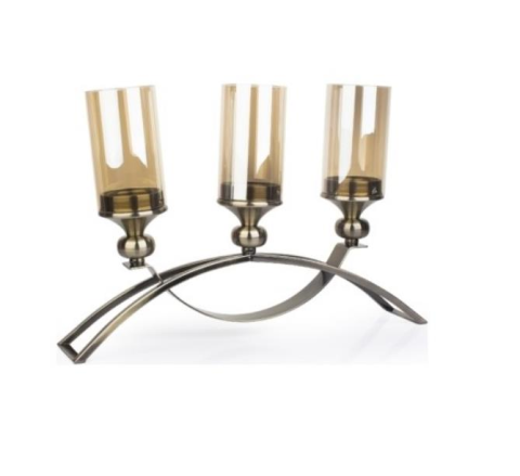 Acar Vilza 3'lü Yuvarlak Metal Ayaklı Cam Şamdan 26.5 x 40 Cm