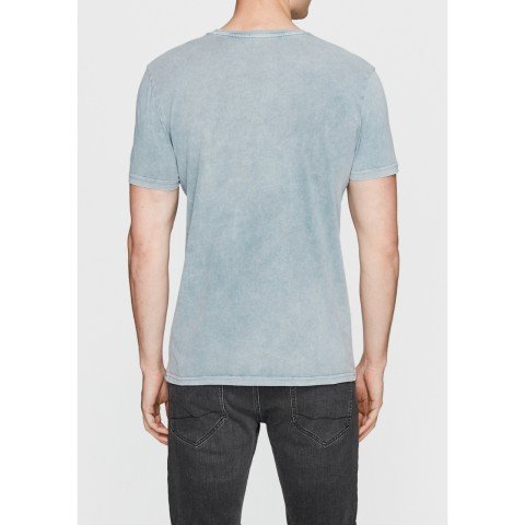 Mavi Maske Baskılı Gri T-Shirt