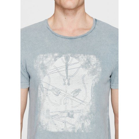 Mavi Maske Baskılı Gri T-Shirt
