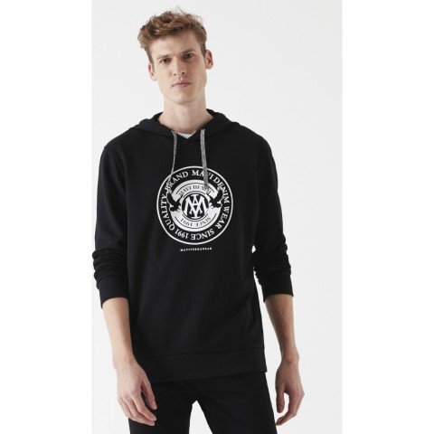 Mavi Erkek Baskılı Siyah Kapüşonlu Sweatshirt