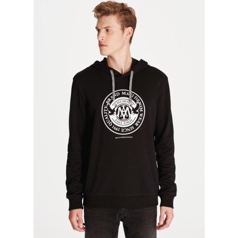 Mavi Erkek Baskılı Siyah Kapüşonlu Sweatshirt