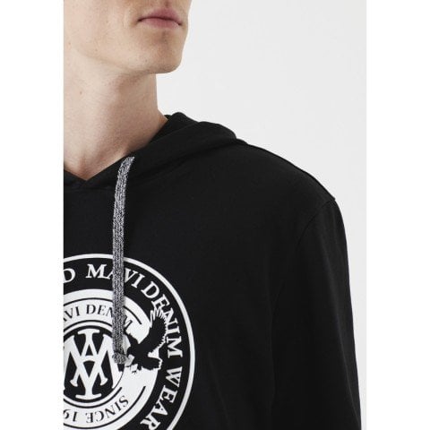 Mavi Erkek Baskılı Siyah Kapüşonlu Sweatshirt
