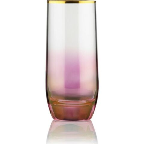 Kcd Bolero Pembe Kesme El Dekor Yaldızlı 6 Adet Desenli Su ve Meşrubat Bardak Takımı