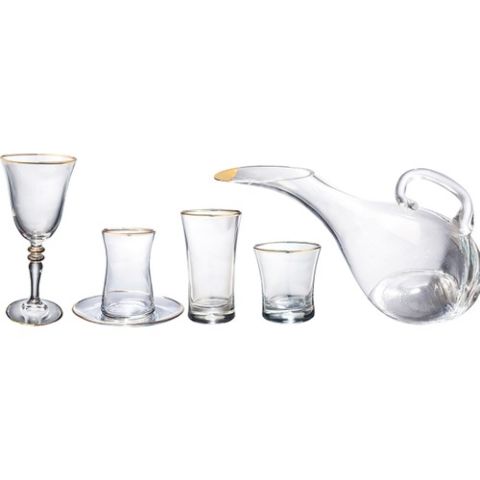 Kcd Soprano Altın 31 Parça Cam Sofra Sunum Çeyiz Seti Su Bardak Takımı Kesme El Dekor