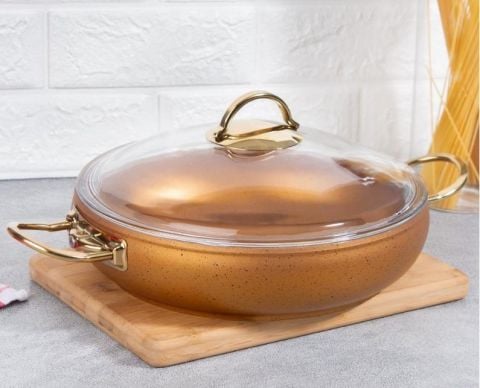 Acar Nostalji Granit Kaplama 28 cm Basık Tencere - Gold