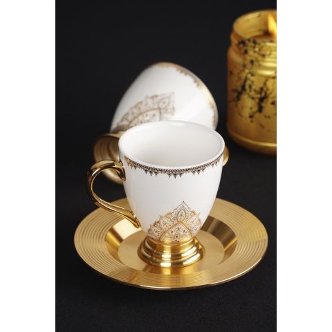 Acar Violet 6'lı Porselen Kahve Fincan Takımı - Gold Yaldız