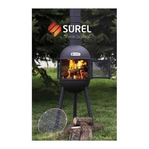 Sürel Çok Amaçlı Döküm Bahçe Şöminesi Teras Sobası Barbekü - Kırmızı