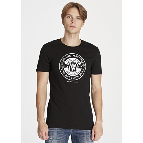 Mavi Logo Baskılı Siyah Tişört 065168-900