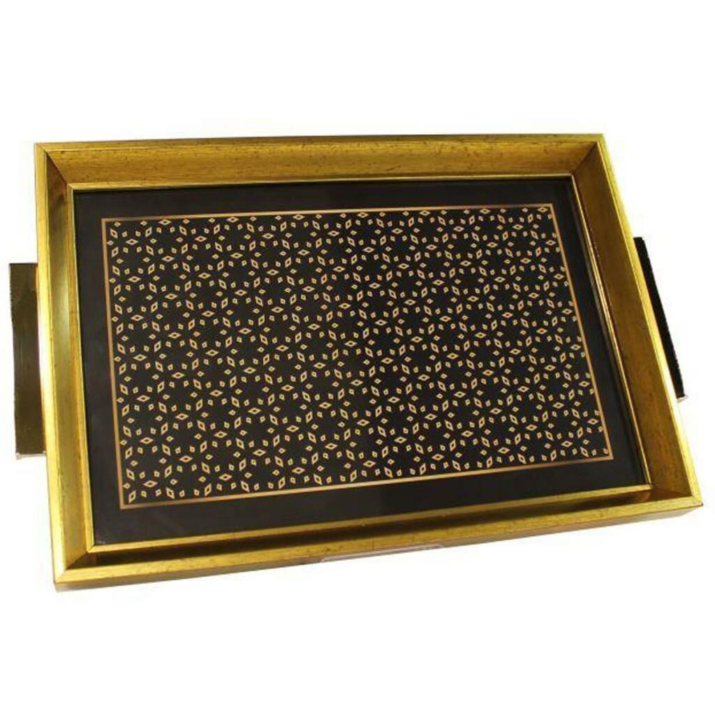 Modern Ahşap Tepsi Mozaik Desenli 49 cm