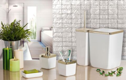 Primanova Toskana 5 Parça Banyo Seti Beyaz Altın Kaplamalı M-SAS01-01A