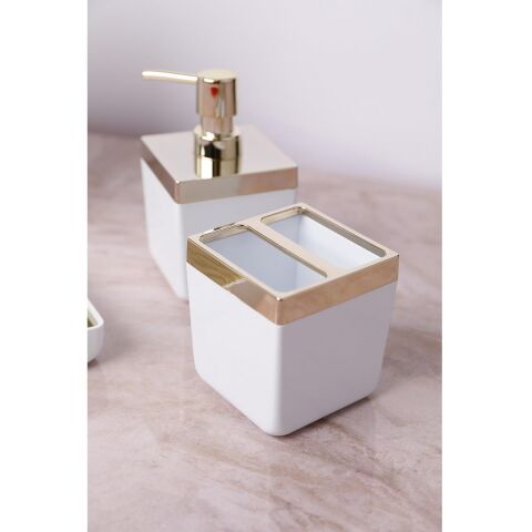 Primanova Toskana 5 Parça Banyo Seti Beyaz Altın Kaplamalı M-SAS01-01A