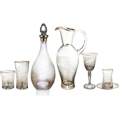 Kcd Seremoni Füme 61 Parça Cam Sofra Sunum Çeyiz Seti Su Bardak Takımı Kesme El Dekor