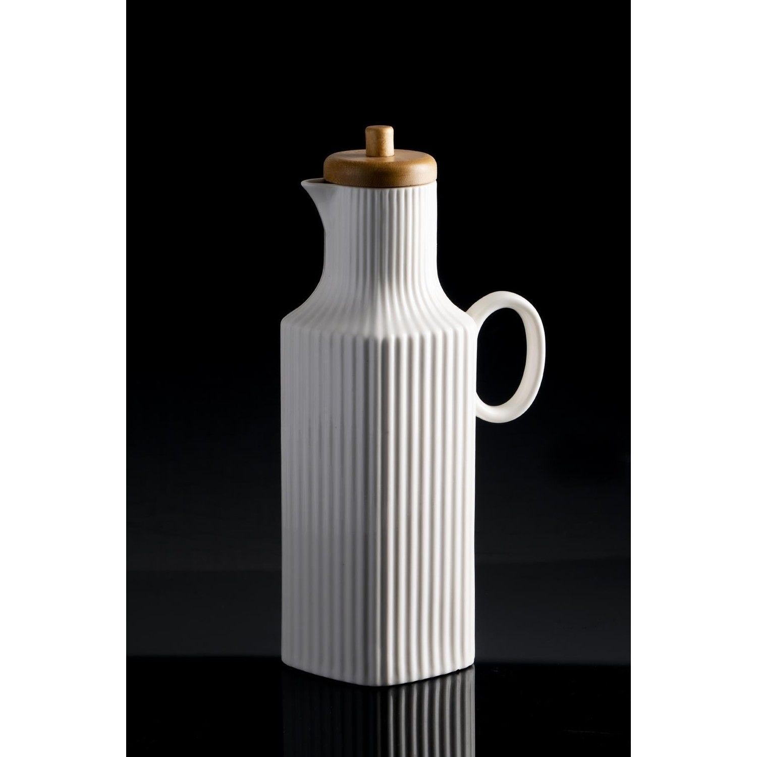 Acar La Pure Bambu Kapaklı Çizgili Porselen Yağlık - 24.5 cm