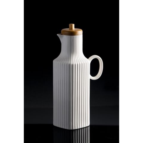 Acar La Pure Bambu Kapaklı Çizgili Porselen Yağlık - 24.5 cm