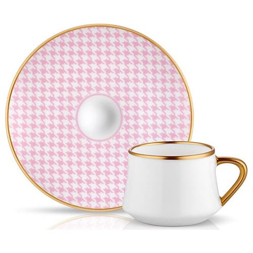 Koleksiyon Ekose Pembe Türk Kahvesi Fincanı 6 'lı