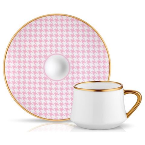 Koleksiyon Ekose Pembe Türk Kahvesi Fincanı 6 'lı