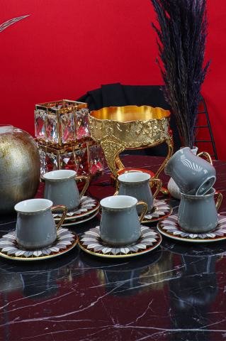 Acar Athena Porselen Kahve Fincan Set 6'lı - HXF-010685-Gri