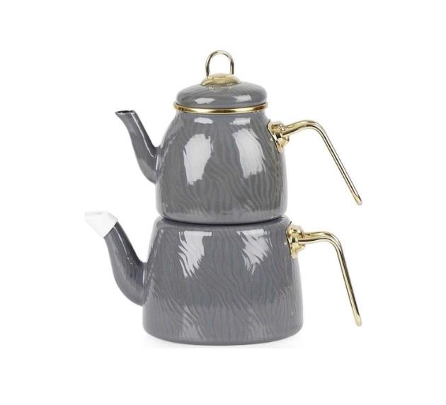 Acar Qualita Hüma Emaye Çaydanlık Takımı Gri