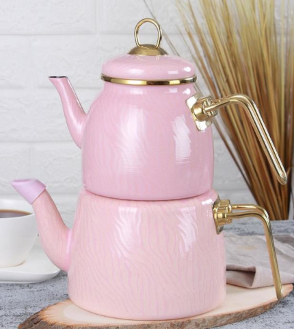 Acar Qualita Hüma Emaye Çaydanlık Takımı Pembe