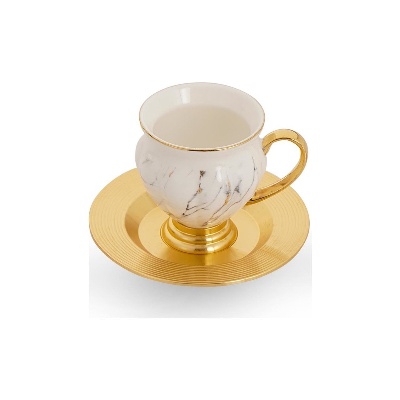 Acar Shine 6'lı Ayaklı Siyah Mermer Desen Porselen Kahve Fincan Takımı - KOH-010666-S