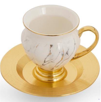 Acar Shine 6'lı Ayaklı Siyah Mermer Desen Porselen Kahve Fincan Takımı - KOH-010666-S