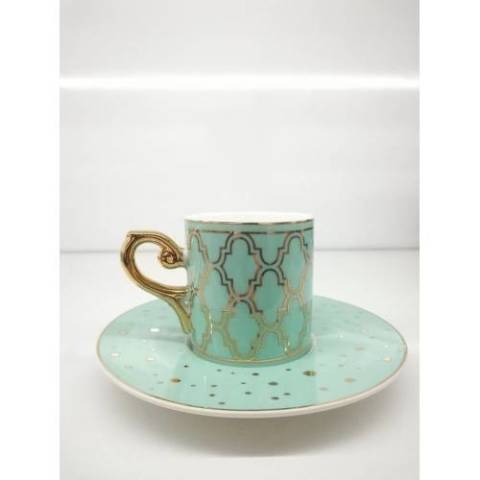 Acar Porselen Altın Yaldızlı 6 Kişilik Kahve Takımı Turkuaz CAN-007990-T