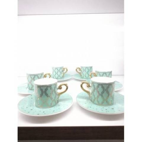 Acar Porselen Altın Yaldızlı 6 Kişilik Kahve Takımı Turkuaz CAN-007990-T