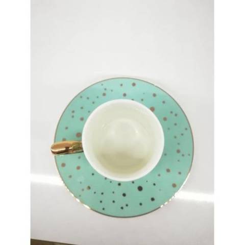 Acar Porselen Altın Yaldızlı 6 Kişilik Kahve Takımı Turkuaz CAN-007990-T