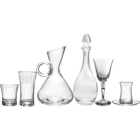 Kcd Daren Altın 31 Parça Cam Sofra Sunum Çeyiz Seti Su Bardak Takımı Kesme El Dekor