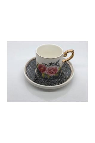 ACAR Acr Desen Siyah 6 Kişilik Kahve Porselen Fincan Takımı CAN-008629-Siyah