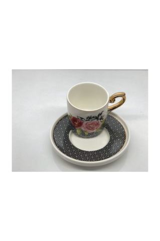 ACAR Acr Desen Siyah 6 Kişilik Kahve Porselen Fincan Takımı CAN-008629-Siyah