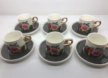 ACAR Acr Desen Siyah 6 Kişilik Kahve Porselen Fincan Takımı CAN-008629-Siyah