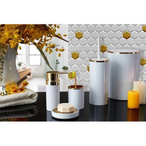 Primanova Lenox Banyo Seti / Beyaz-Altın Çerçeve M-SAS03-01A