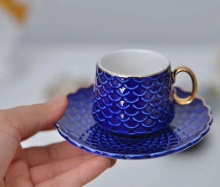 Acar Nemesis 6' Lı Porselen Türk Kahvesi Fincan Takımı HXF-010690-Mavi