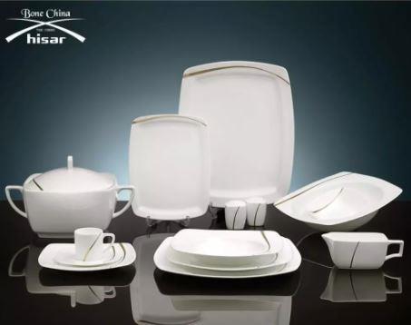 Hisar 85 Parça Dubai Bone China Kare Yemek Takımı
