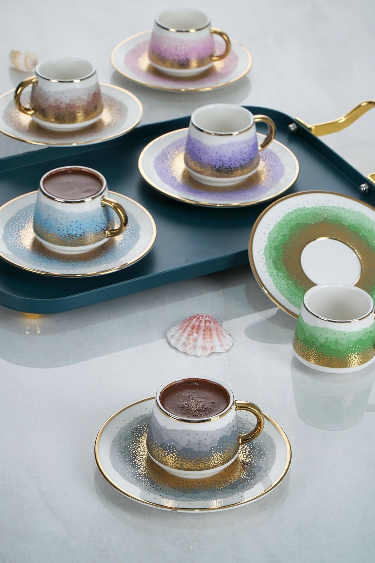 Acar Aria Renkli Desenli 6 Kişilik Porselen Kahve Fincanı Takımı HXF-21-0125