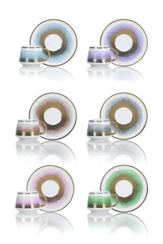 Acar Aria Renkli Desenli 6 Kişilik Porselen Kahve Fincanı Takımı HXF-21-0125
