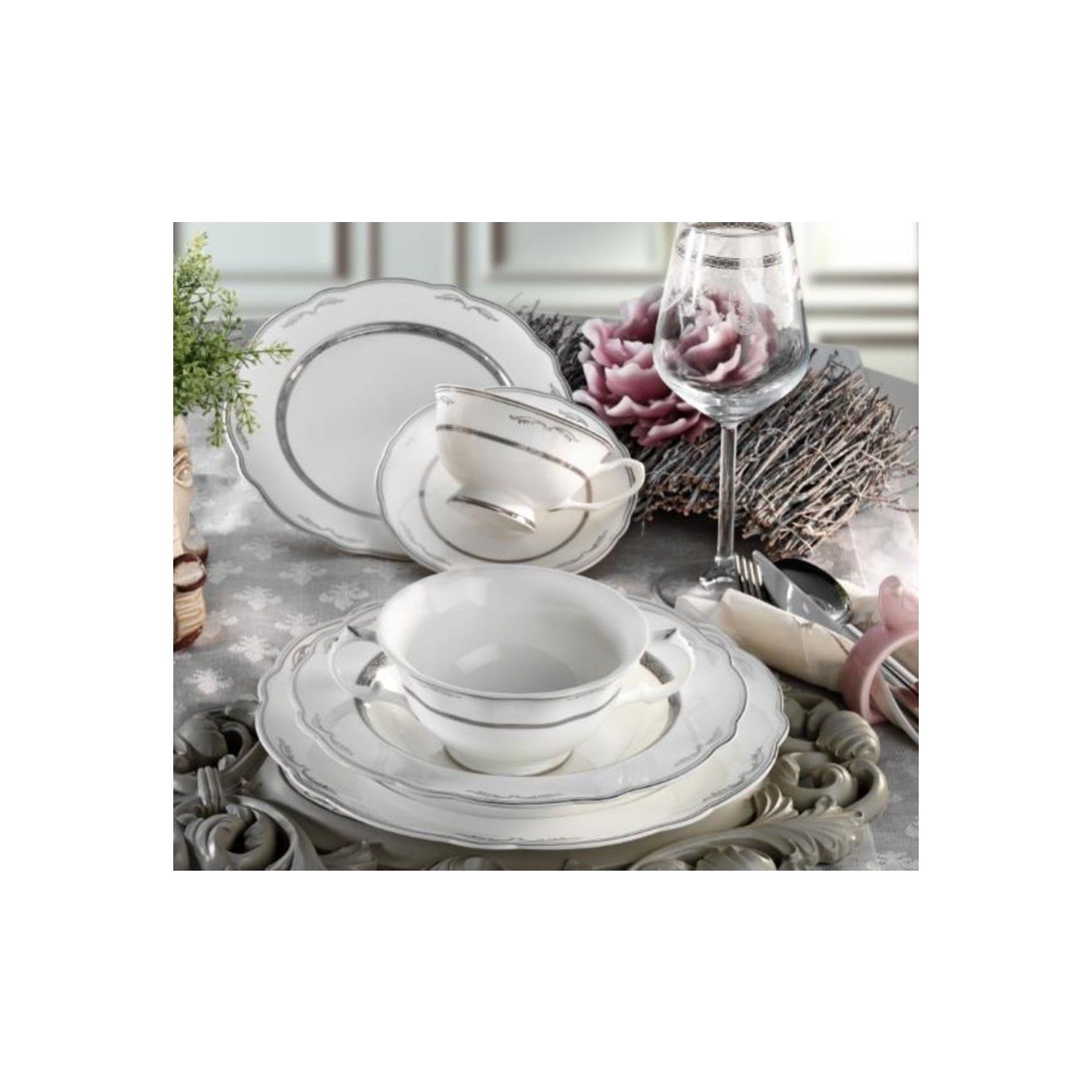 Aryıldız 83 Parça  Prestige Bone Porselen 12 Kişilik Yemek Takımı AR30038
