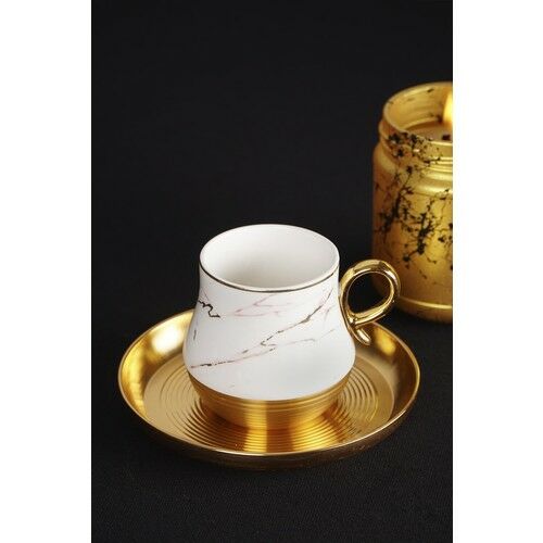 Acar 6lı Porselen Mermer Pembe Desenli Kahve Fincan Takımı KOH-010670