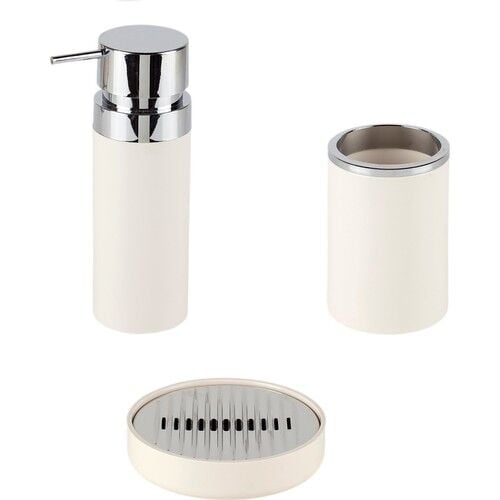 Primanova M-SE32-09 Lenox Sıvı Sabunluk Sabunluk Diş Fırçalık 3'lü Set Bej