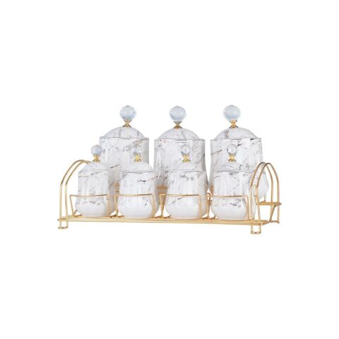 Acar Misty 7li Metal Standlı Porselen Baharat Seti