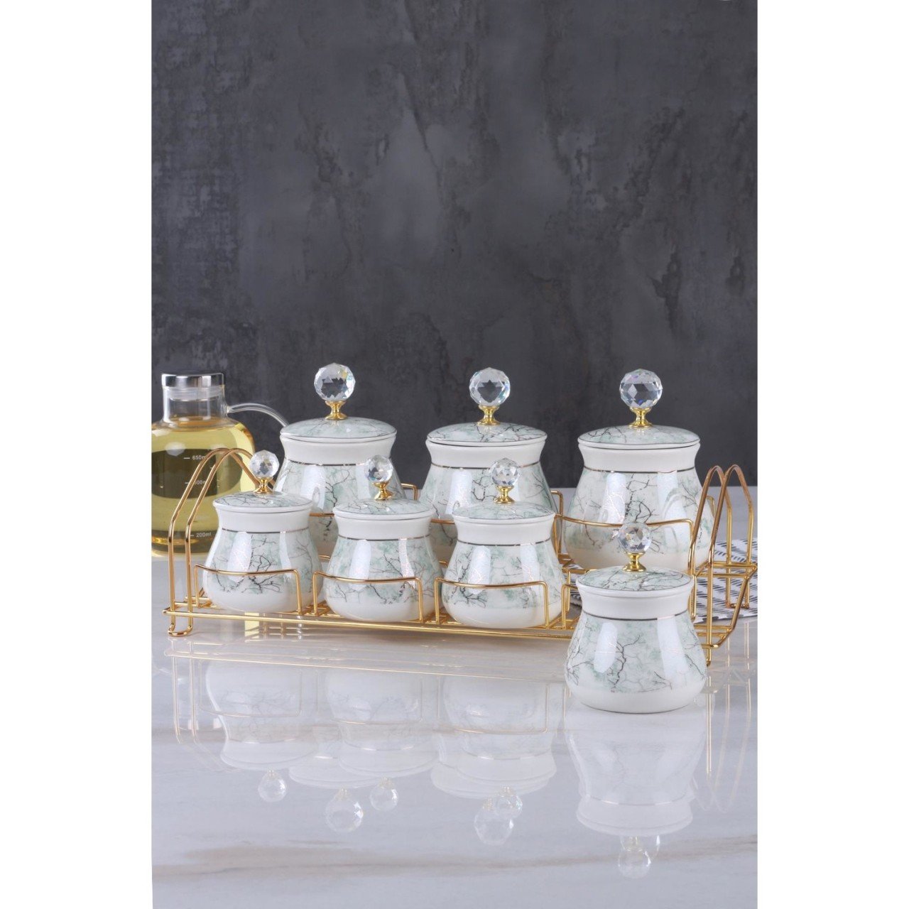 Acar Antonia 7li Metal Standlı Porselen Baharat Seti