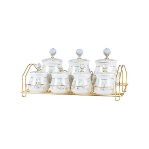 Acar Antonia 7li Metal Standlı Porselen Baharat Seti